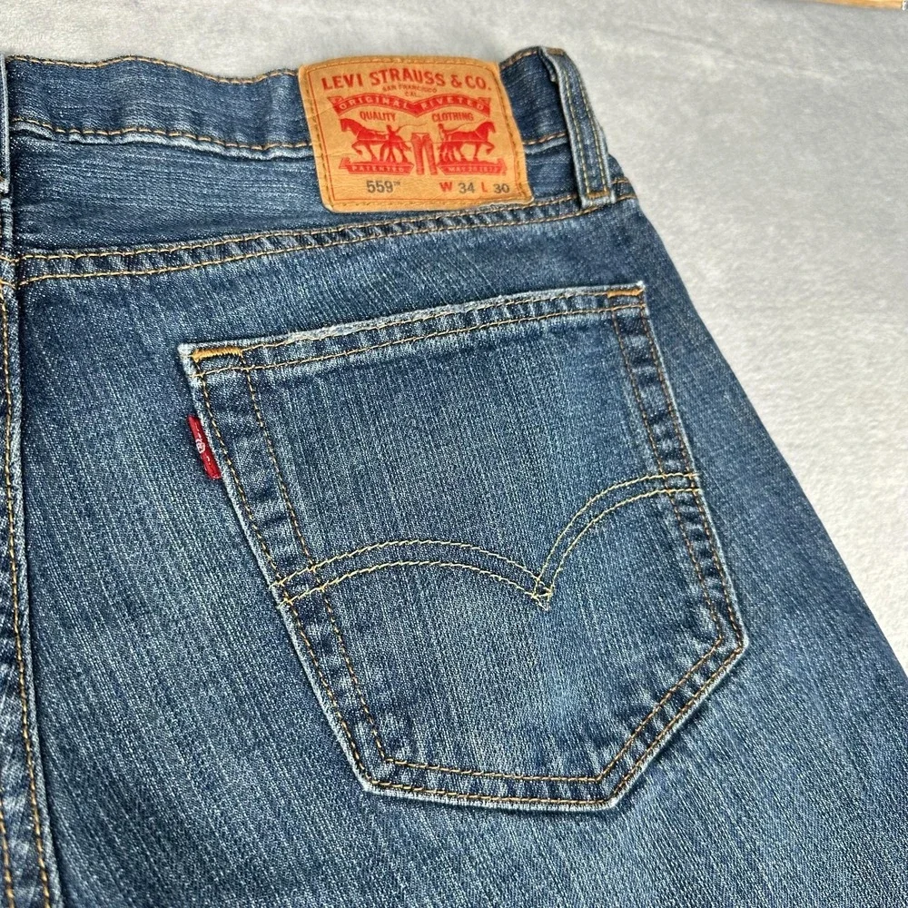 Levis 559 Jeans Mens 34x30 Blue Regular Straight Mid Rise Medium Wash